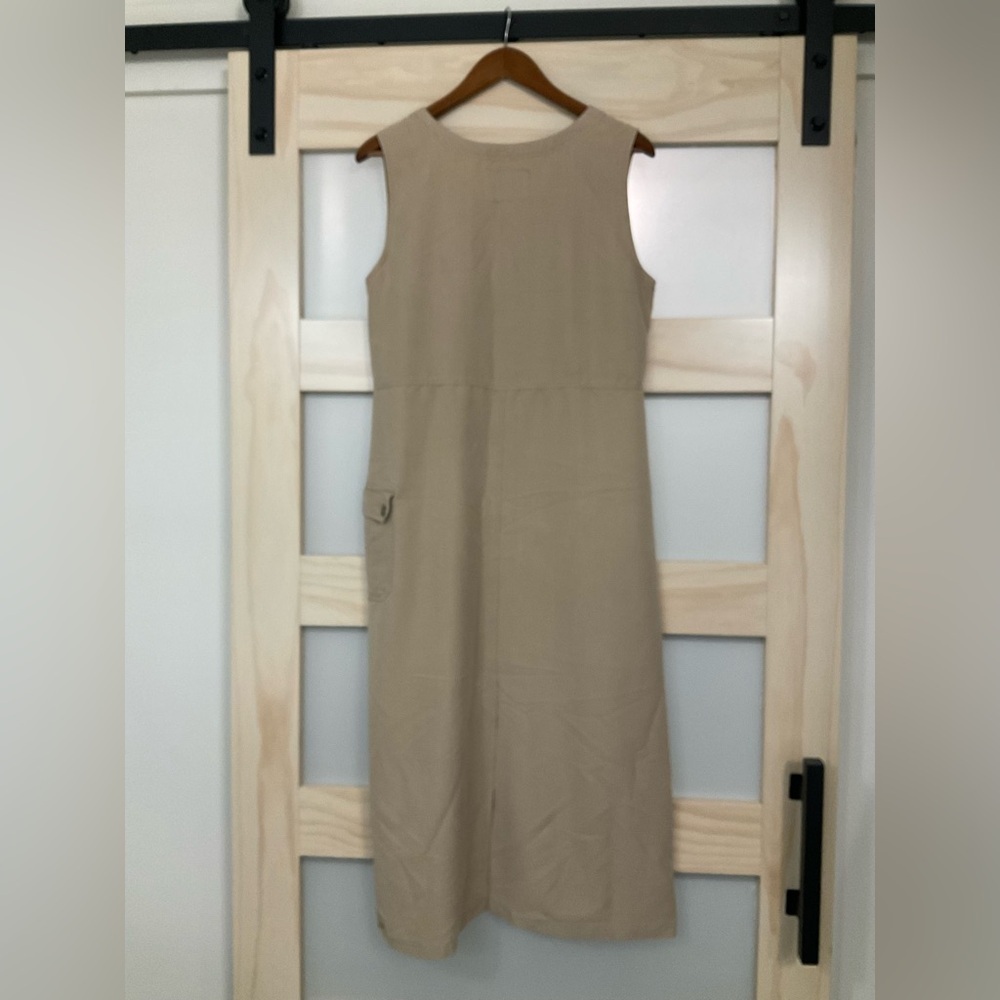 HSZ Studio Khaki Utility Midi Dress Y2K Minimalist Sleeveless M - Picture 2 of 4
